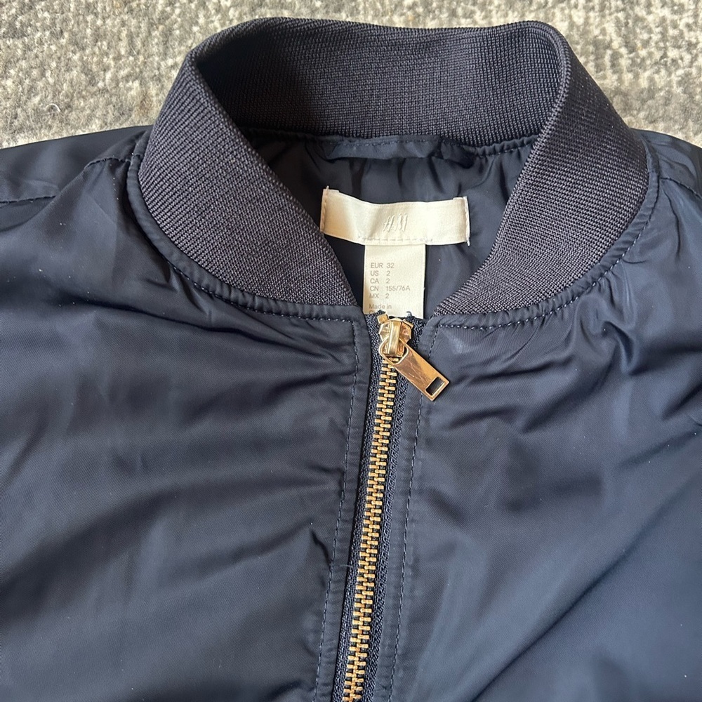 H&M Silky Navy/Gold Bomber Jacket With Ruching - Picture 8 of 10